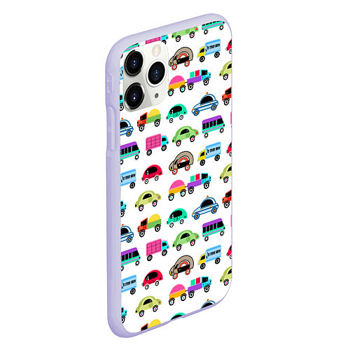 Чехол iPhone 11 Pro матовый Веселые машинки / 3D-Светло-сиреневый – фото 2