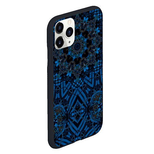 Чехол iPhone 11 Pro матовый Черно-синяя мандала / 3D-Черный – фото 2
