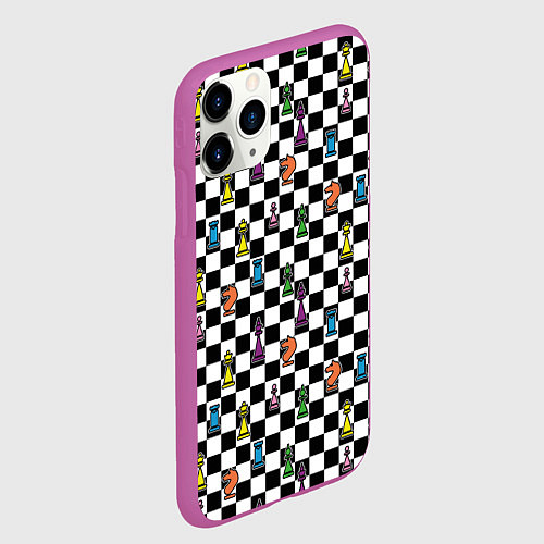Чехол iPhone 11 Pro матовый Яркая шахматная доска / 3D-Фиолетовый – фото 2