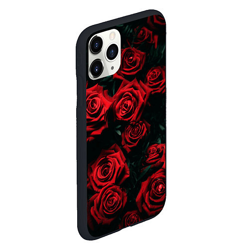 Чехол iPhone 11 Pro матовый РОЗЫ НА ЧЁРНОМ ФОНЕ / 3D-Черный – фото 2