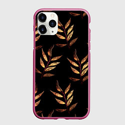 Чехол iPhone 11 Pro матовый Золотисто-красные листья, цвет: 3D-малиновый