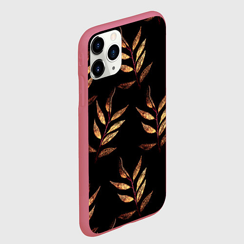 Чехол iPhone 11 Pro матовый Золотисто-красные листья / 3D-Малиновый – фото 2