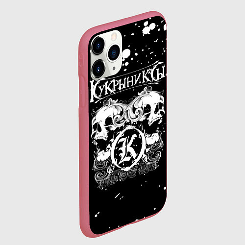 Чехол iPhone 11 Pro матовый Кукрыниксы черепа / 3D-Малиновый – фото 2