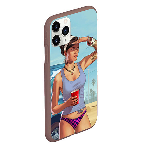 Чехол iPhone 11 Pro матовый Girl with coffee / 3D-Коричневый – фото 2