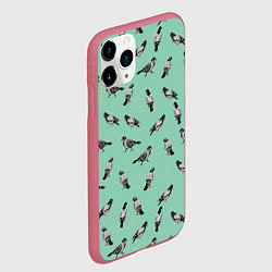 Чехол iPhone 11 Pro матовый Голуби на зеленом, цвет: 3D-малиновый — фото 2