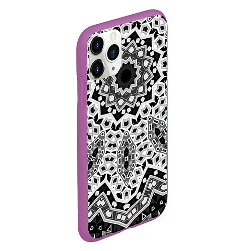 Чехол iPhone 11 Pro матовый Черно-белый орнамент / 3D-Фиолетовый – фото 2