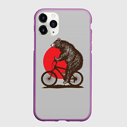 Чехол iPhone 11 Pro матовый Медведь на велосиеде, цвет: 3D-фиолетовый