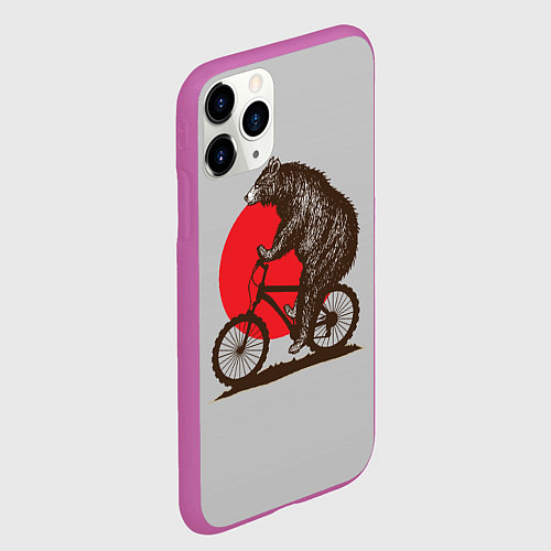 Чехол iPhone 11 Pro матовый Медведь на велосиеде / 3D-Фиолетовый – фото 2
