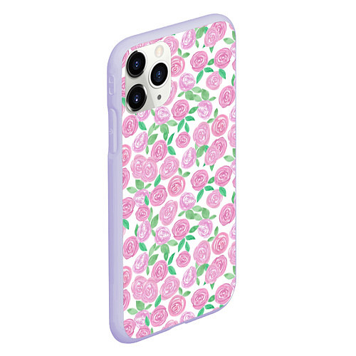 Чехол iPhone 11 Pro матовый Розовые акварельные розы / 3D-Светло-сиреневый – фото 2