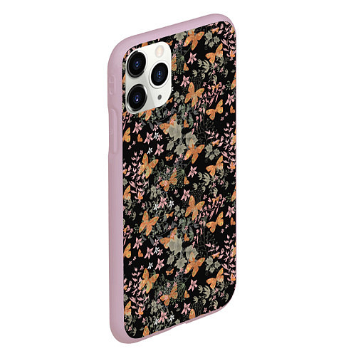 Чехол iPhone 11 Pro матовый Ретро узор Бабочки / 3D-Розовый – фото 2