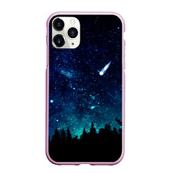 Чехол iPhone 11 Pro матовый ЛЕС НОЧЬЮ, цвет: 3D-розовый