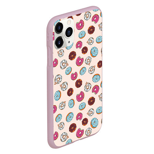 Чехол iPhone 11 Pro матовый Пончики донаты паттерн / 3D-Розовый – фото 2