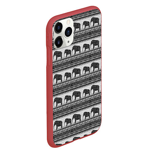 Чехол iPhone 11 Pro матовый Черно-белый узор слоны / 3D-Красный – фото 2