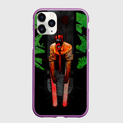 Чехол iPhone 11 Pro матовый Дэндзи человек-бензопила, цвет: 3D-фиолетовый