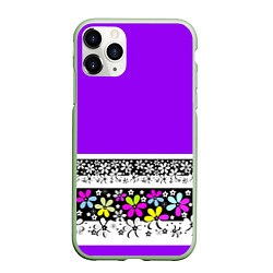 Чехол iPhone 11 Pro матовый Яркий фиолетовый цветочный