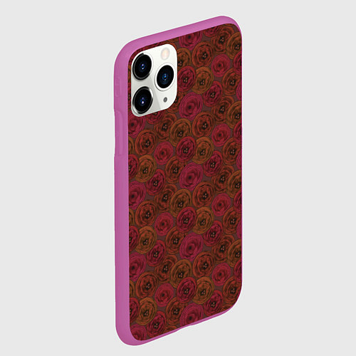 Чехол iPhone 11 Pro матовый Цветочный коричневый ретро / 3D-Фиолетовый – фото 2