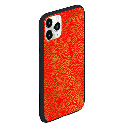 Чехол iPhone 11 Pro матовый ЗОЛОТЫЕ ХРИЗАНТЕМЫ ПАТТЕРН / 3D-Черный – фото 2