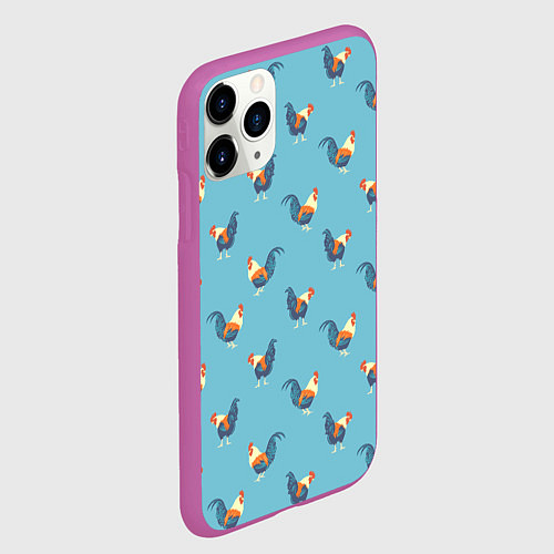 Чехол iPhone 11 Pro матовый Петушки паттерн / 3D-Фиолетовый – фото 2