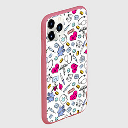Чехол iPhone 11 Pro матовый Медицинский паттерн, цвет: 3D-малиновый — фото 2