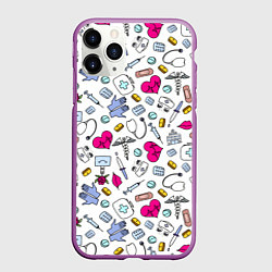 Чехол iPhone 11 Pro матовый Медицинский паттерн, цвет: 3D-фиолетовый