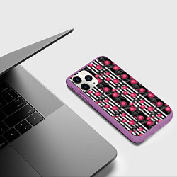 Чехол iPhone 11 Pro матовый Акварельные розы на полосатом, цвет: 3D-фиолетовый — фото 2