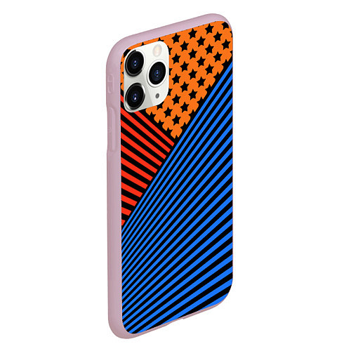 Чехол iPhone 11 Pro матовый Комбинированный полосатый узор / 3D-Розовый – фото 2