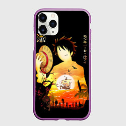 Чехол iPhone 11 Pro матовый Силуэт Луффи One piece, цвет: 3D-фиолетовый