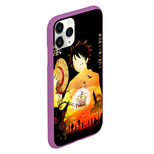 Чехол iPhone 11 Pro матовый Силуэт Луффи One piece / 3D-Фиолетовый – фото 2