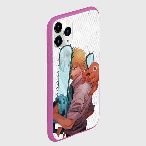 Чехол iPhone 11 Pro матовый Дэндзи, Почита и бензопила / 3D-Фиолетовый – фото 2