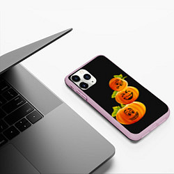 Чехол iPhone 11 Pro матовый Хэллоуин смешные тыквы, цвет: 3D-розовый — фото 2