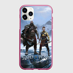 Чехол iPhone 11 Pro матовый Кратос и Атрей Рагнарек, цвет: 3D-малиновый