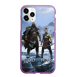 Чехол iPhone 11 Pro матовый Кратос и Атрей Рагнарек, цвет: 3D-фиолетовый