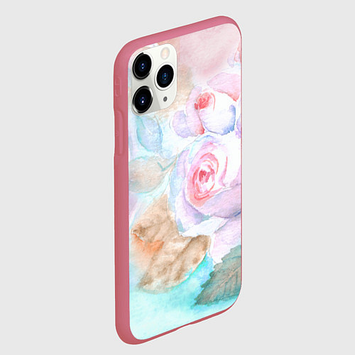 Чехол iPhone 11 Pro матовый Нежная акварель с розами / 3D-Малиновый – фото 2