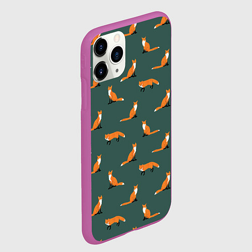 Чехол iPhone 11 Pro матовый Лисы паттерн / 3D-Фиолетовый – фото 2