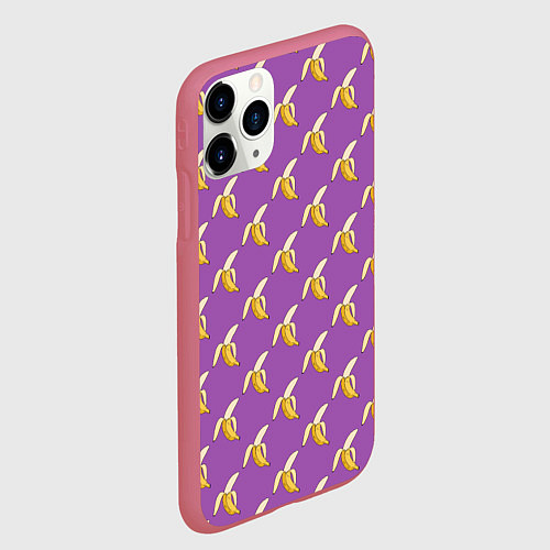 Чехол iPhone 11 Pro матовый Бананы на лиловом паттерн / 3D-Малиновый – фото 2