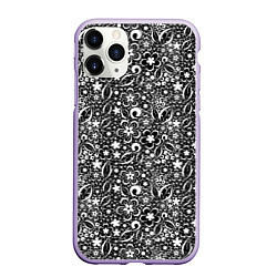 Чехол iPhone 11 Pro матовый Кружевной черно белый узор, цвет: 3D-светло-сиреневый