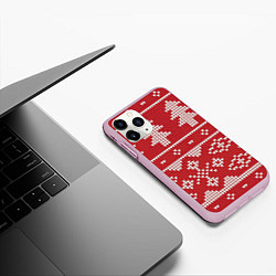 Чехол iPhone 11 Pro матовый Вязаный рисунок, цвет: 3D-розовый — фото 2