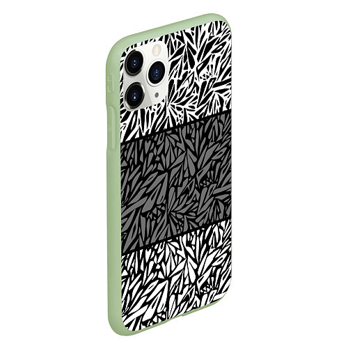 Чехол iPhone 11 Pro матовый Абстрактный черно-белый узор / 3D-Салатовый – фото 2
