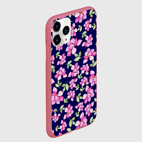Чехол iPhone 11 Pro матовый Акварельные цветы Магнолии / 3D-Малиновый – фото 2
