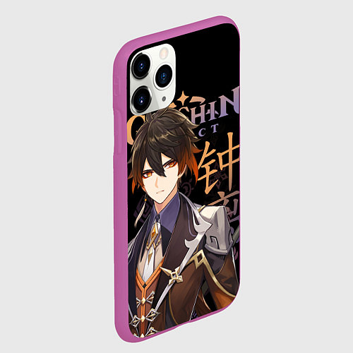 Чехол iPhone 11 Pro матовый Чжун Ли, Genshin Impact / 3D-Фиолетовый – фото 2