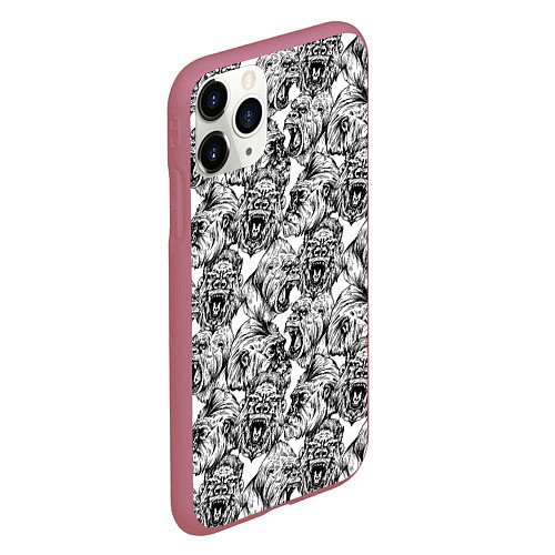 Чехол iPhone 11 Pro матовый Злые Гориллы - Паттерн / 3D-Малиновый – фото 2