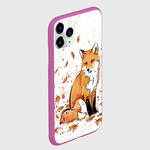 Чехол iPhone 11 Pro матовый ЛИСА В ЛИСТЬЯХ ОСЕННЕЕ НАСТРОЕНИЕ FOX IN THE FORES / 3D-Фиолетовый – фото 2