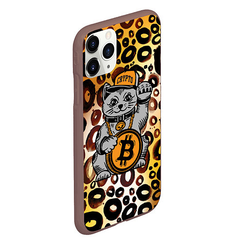 Чехол iPhone 11 Pro матовый BitCoin кот / 3D-Коричневый – фото 2