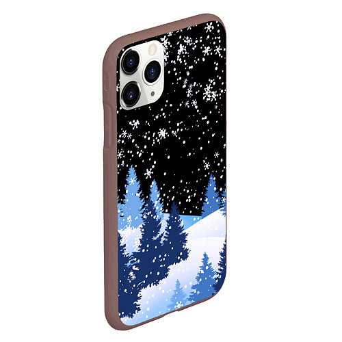 Чехол iPhone 11 Pro матовый Снежная ночь в зимнем лесу / 3D-Коричневый – фото 2