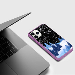 Чехол iPhone 11 Pro матовый Снежная ночь в зимнем лесу, цвет: 3D-фиолетовый — фото 2