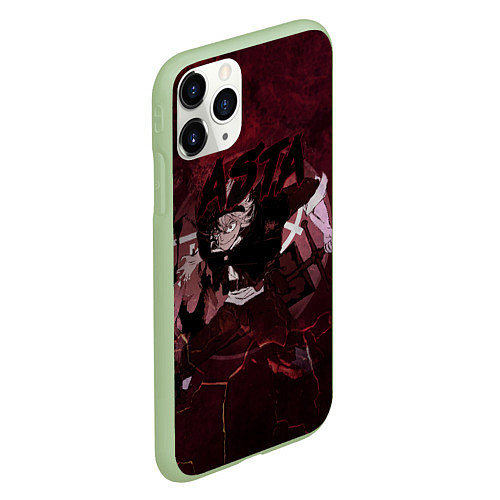 Чехол iPhone 11 Pro матовый Аста Черный клевер Red style / 3D-Салатовый – фото 2