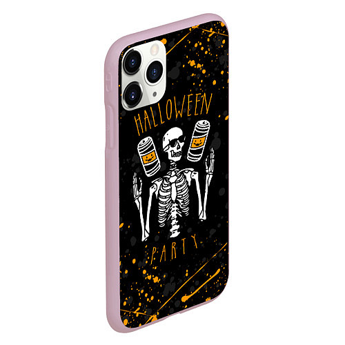 Чехол iPhone 11 Pro матовый HALLOWEEN PARTY ВЕЧЕРИНКА ХЕЛЛОУИН ЧЕРЕП И ТЫКВА / 3D-Розовый – фото 2