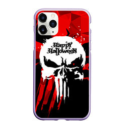 Чехол iPhone 11 Pro матовый Белый череп - счастливый Хэллоуин, цвет: 3D-светло-сиреневый