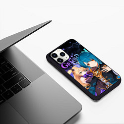 Чехол iPhone 11 Pro матовый Фишль и Син Цю, Genshin Impact, цвет: 3D-черный — фото 2