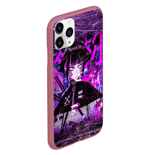 Чехол iPhone 11 Pro матовый Cyberpunk Samurai Anime / 3D-Малиновый – фото 2